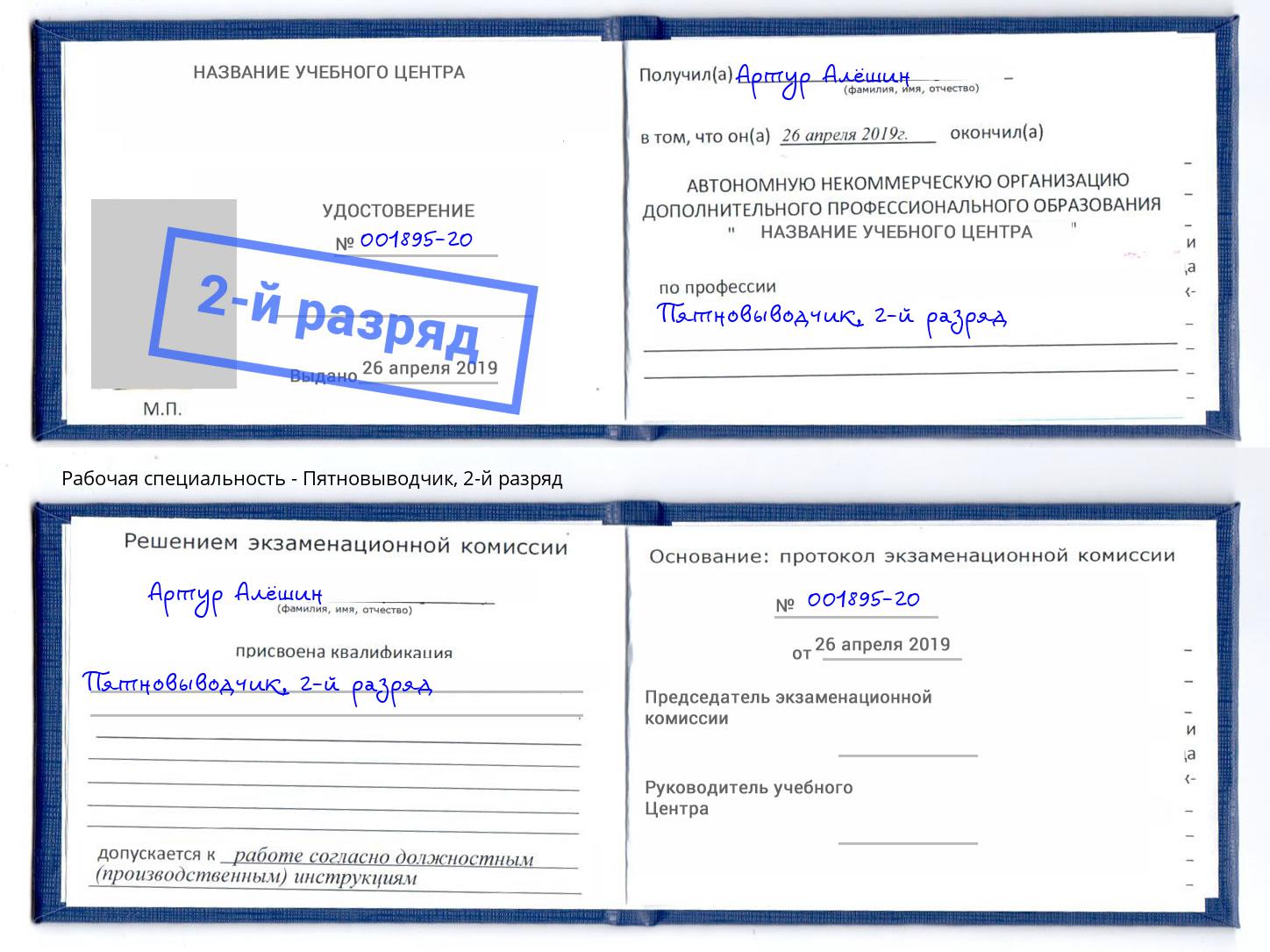 корочка 2-й разряд Пятновыводчик Мирный