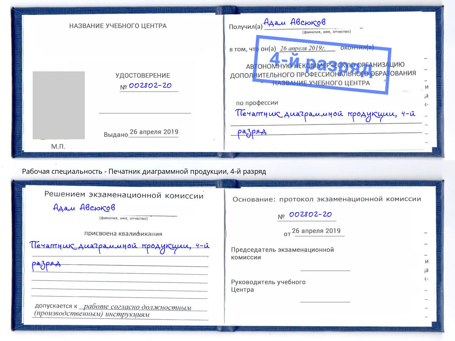 корочка 4-й разряд Печатник диаграммной продукции Мирный