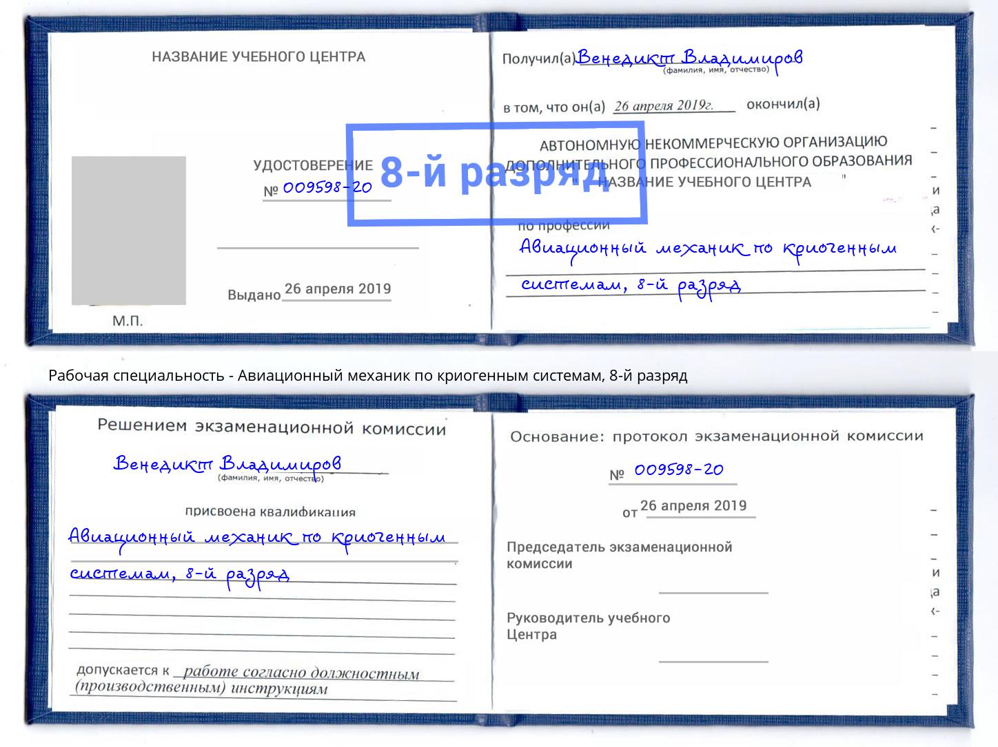 корочка 8-й разряд Авиационный механик по криогенным системам Мирный